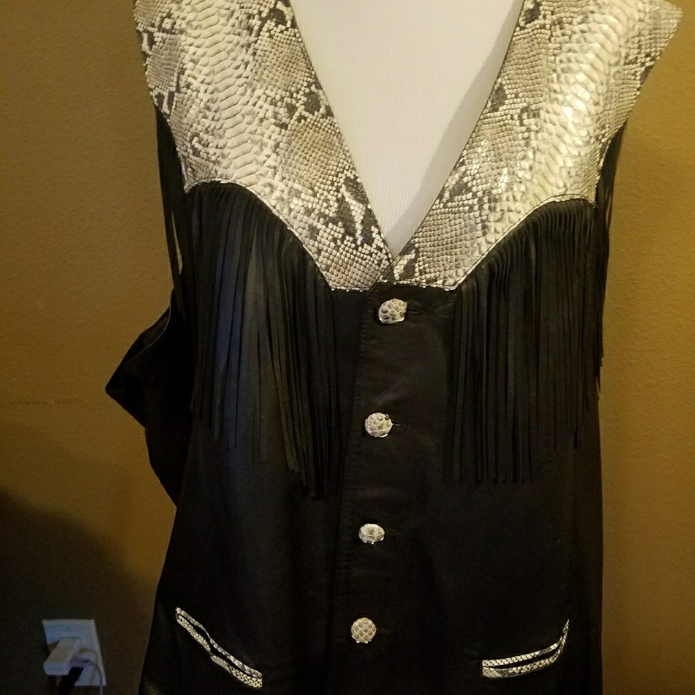 Leather Fringe motorcycle vest XXL
